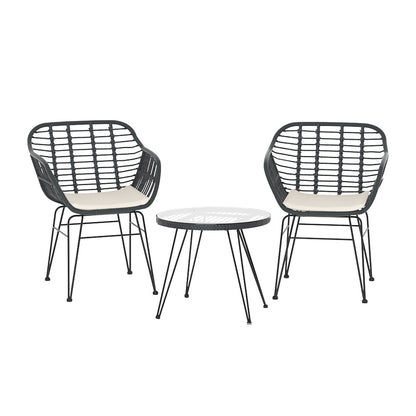 Gardeon 3PC Outdoor Bistro Set – Grey Patio Table & Chairs with Cushions