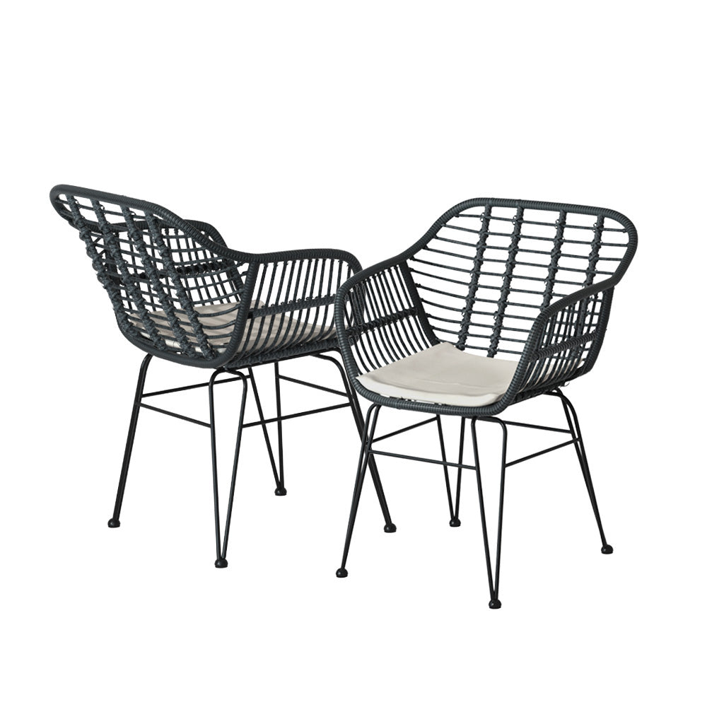 Gardeon 3PC Outdoor Bistro Set – Grey Patio Table & Chairs with Cushions