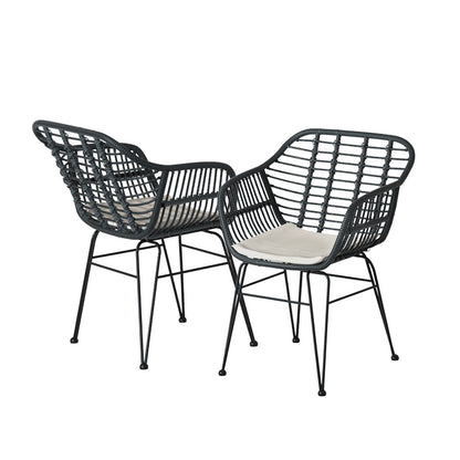 Gardeon 3PC Outdoor Bistro Set – Grey Patio Table & Chairs with Cushions