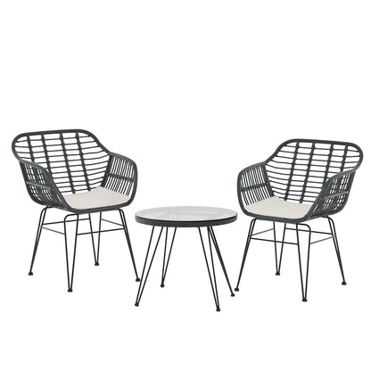 Gardeon 3PC Outdoor Bistro Set – Grey Patio Table & Chairs with Cushions