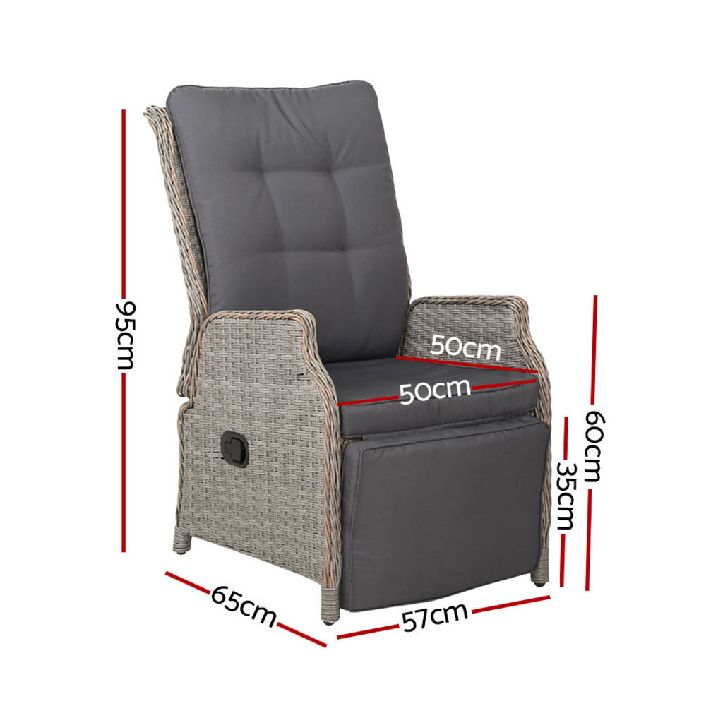 Gardeon 2PC Recliner Sun Lounge Chairs – Grey Adjustable Wicker Outdoor Furniture