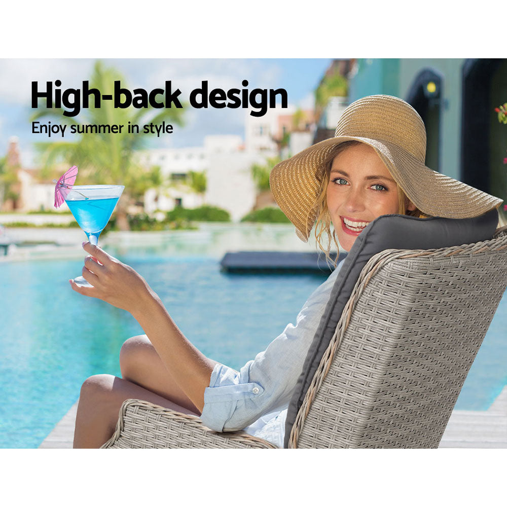 Gardeon 2PC Recliner Sun Lounge Chairs – Grey Adjustable Wicker Outdoor Furniture