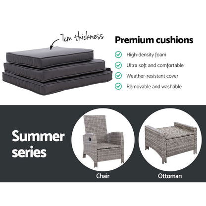 Gardeon 2PC Recliner Chairs – Adjustable Wicker Sun Lounges for Outdoor Patio (Grey)