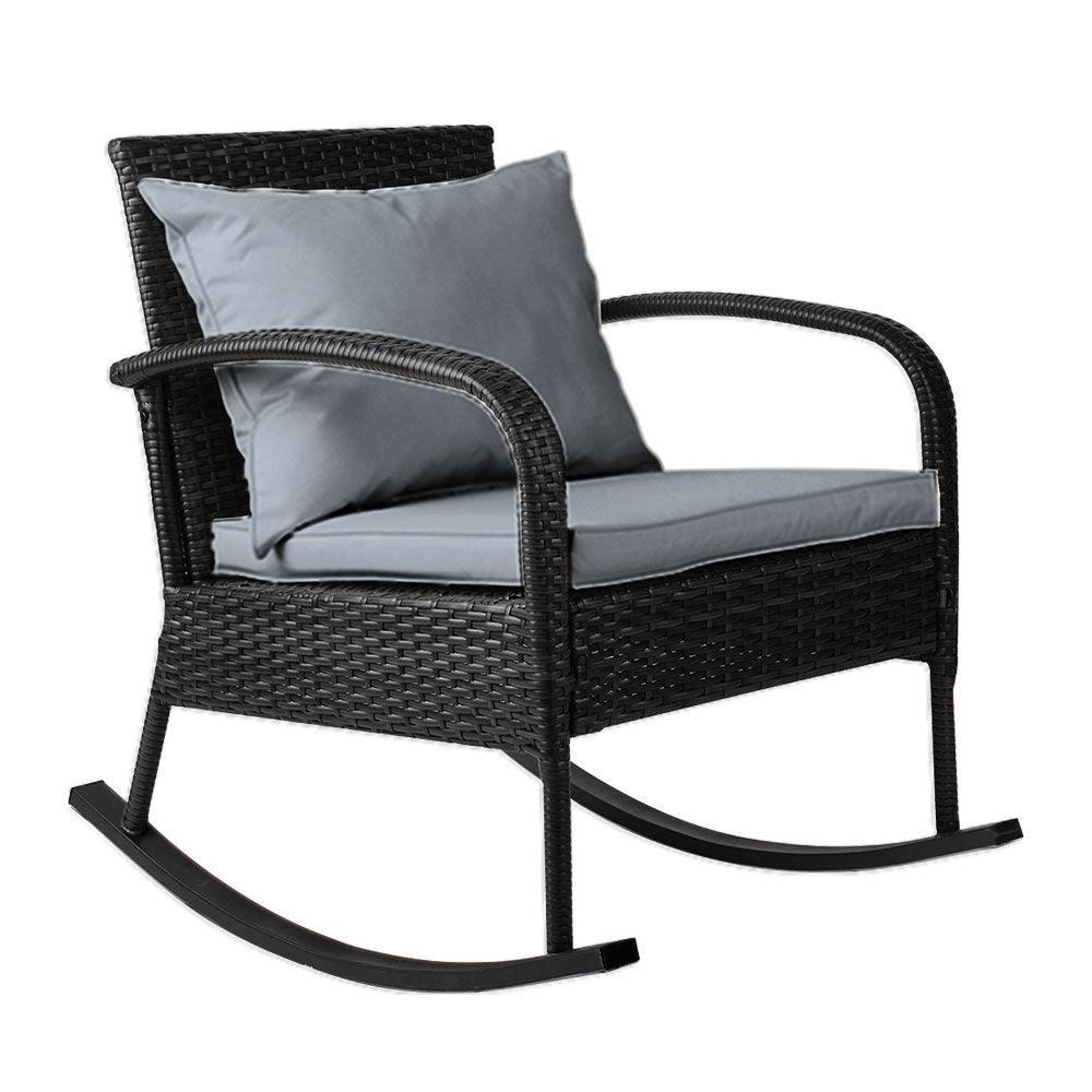 Gardeon Outdoor Wicker Rocking Chair – Black Garden Patio Lounge Furniture