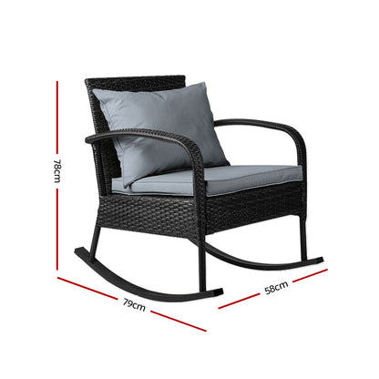 Gardeon Outdoor Wicker Rocking Chair – Black Garden Patio Lounge Furniture
