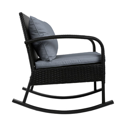 Gardeon Outdoor Wicker Rocking Chair – Black Garden Patio Lounge Furniture