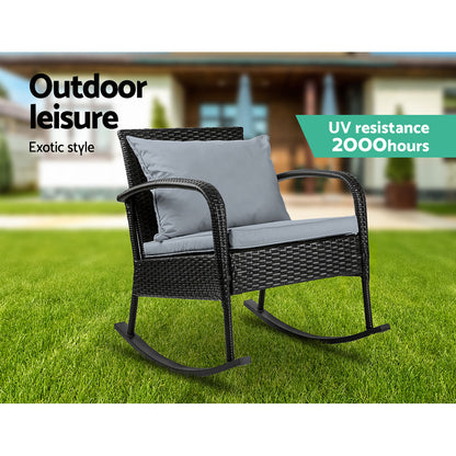 Gardeon Outdoor Wicker Rocking Chair – Black Garden Patio Lounge Furniture