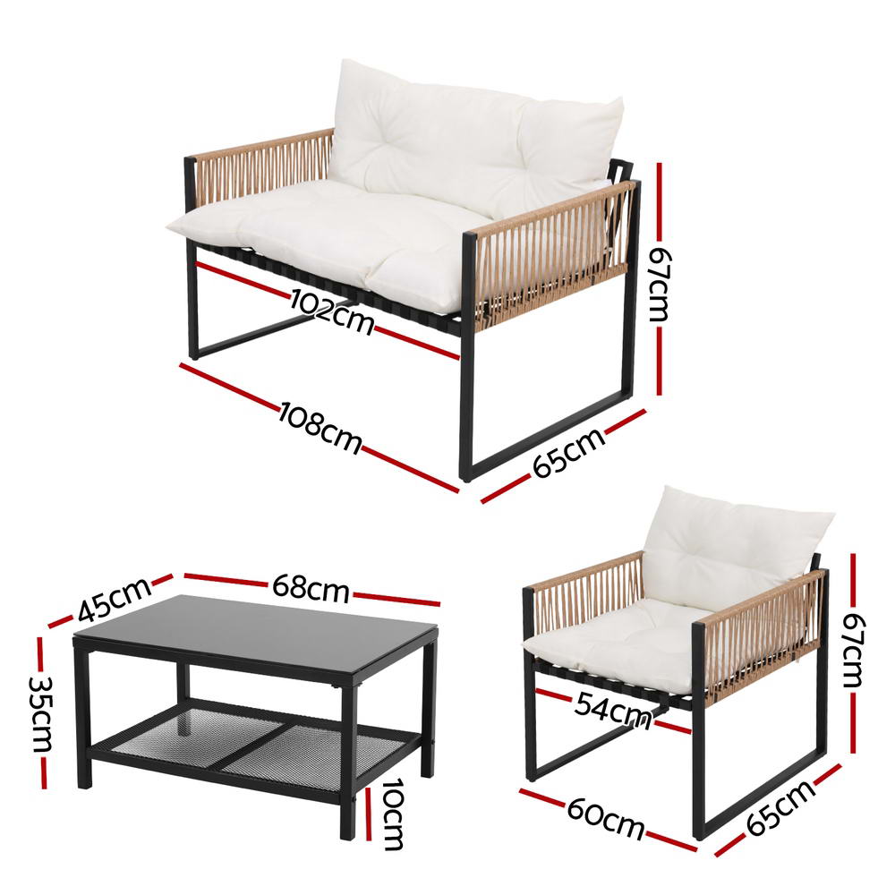 Gardeon 4-Seater Outdoor Sofa Set – 4PCS Garden Patio Furniture with Table & Chairs