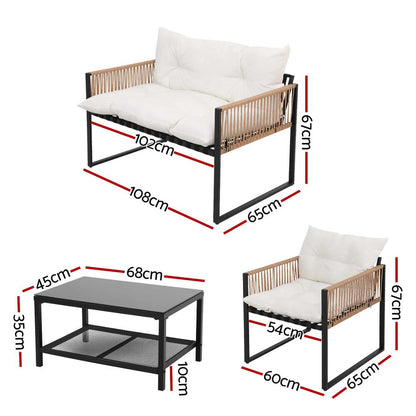 Gardeon 4-Seater Outdoor Sofa Set – 4PCS Garden Patio Furniture with Table & Chairs