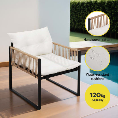 Gardeon 4-Seater Outdoor Sofa Set – 4PCS Garden Patio Furniture with Table & Chairs