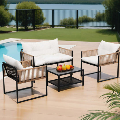 Gardeon 4-Seater Outdoor Sofa Set – 4PCS Garden Patio Furniture with Table & Chairs