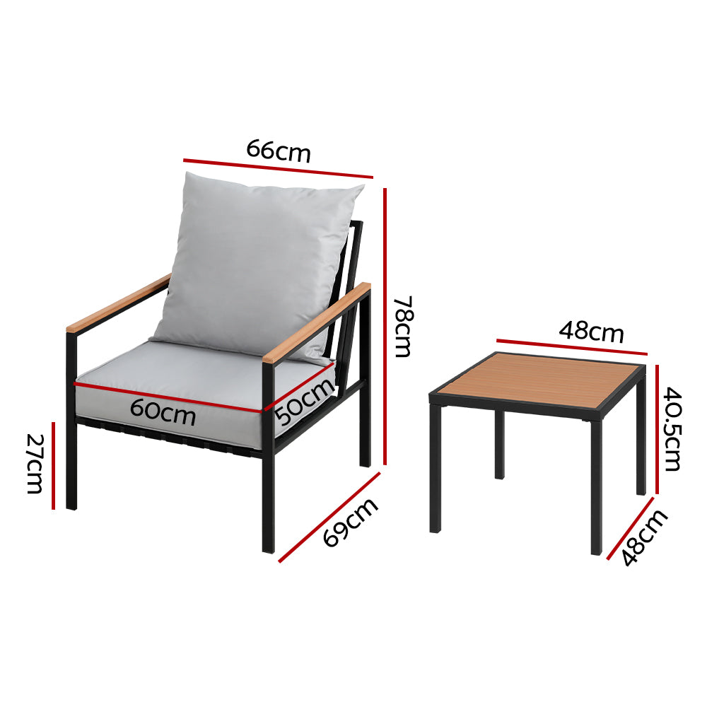 Gardeon 3PC Outdoor Bistro Set – Black Patio Lounge Chairs & Table Setting