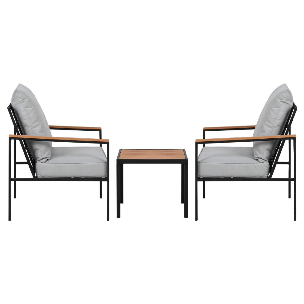 Gardeon 3PC Outdoor Bistro Set – Black Patio Lounge Chairs & Table Setting