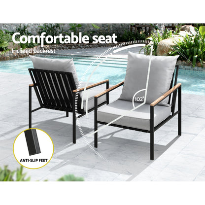 Gardeon 3PC Outdoor Bistro Set – Black Patio Lounge Chairs & Table Setting
