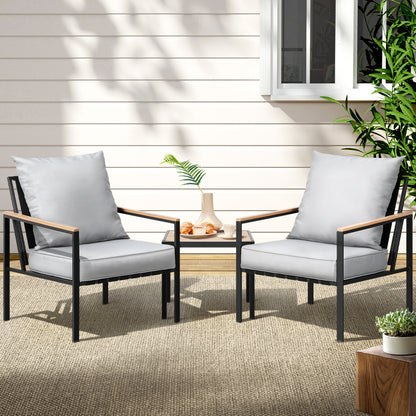 Gardeon 3PC Outdoor Bistro Set – Black Patio Lounge Chairs & Table Setting