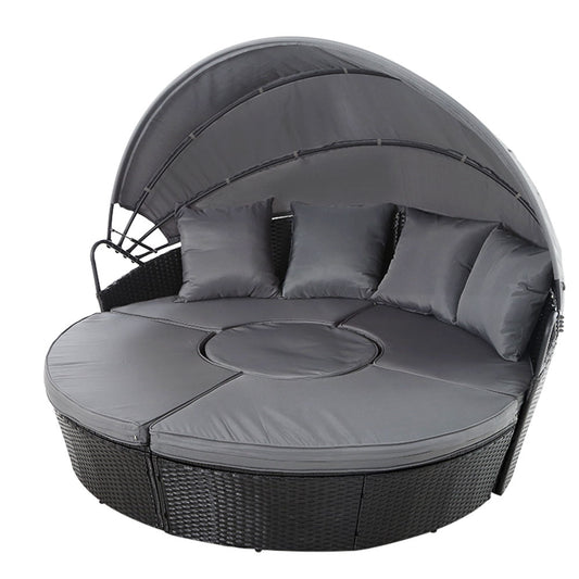 Gardeon Wicker Sun Lounge Day Bed – Black Outdoor Patio Lounger Furniture