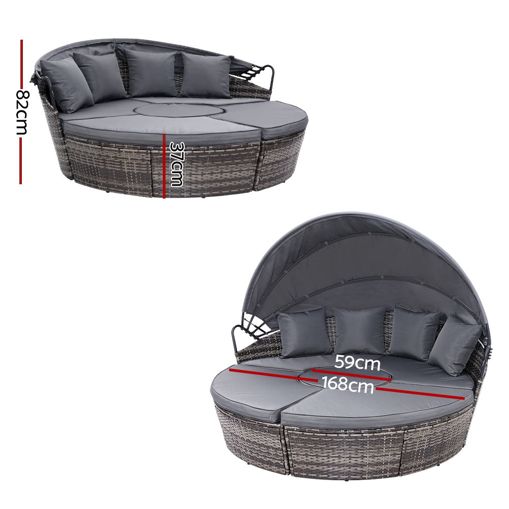 Gardeon Grey Wicker Sun Lounge Setting – Outdoor Day Bed Patio Furniture