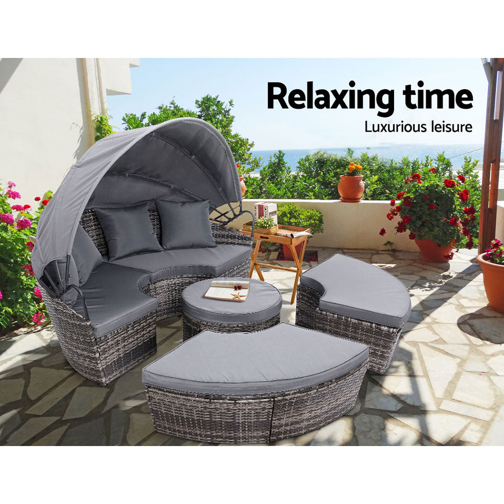 Gardeon Grey Wicker Sun Lounge Setting – Outdoor Day Bed Patio Furniture
