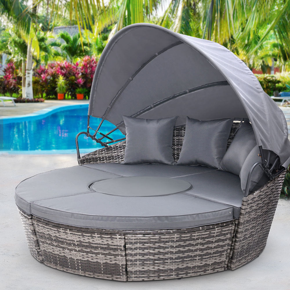 Gardeon Grey Wicker Sun Lounge Setting – Outdoor Day Bed Patio Furniture
