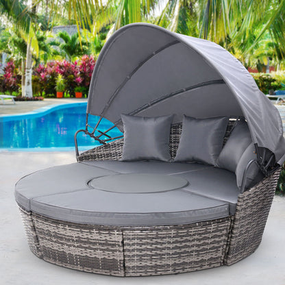 Gardeon Grey Wicker Sun Lounge Setting – Outdoor Day Bed Patio Furniture