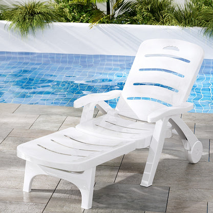 Gardeon Folding Sun Lounger – Outdoor Chaise Lounge Chair with Wheels for Patio