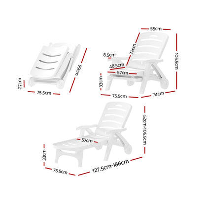 Gardeon Folding Sun Lounger – Outdoor Chaise Lounge Chair with Wheels for Patio