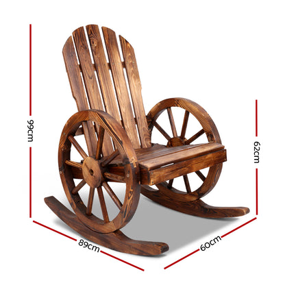 Gardeon Wagon Wheels Rocking Chair – Rustic Brown Wooden Outdoor Seat