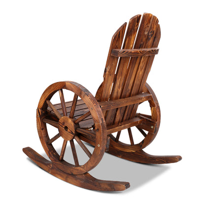 Gardeon Wagon Wheels Rocking Chair – Rustic Brown Wooden Outdoor Seat
