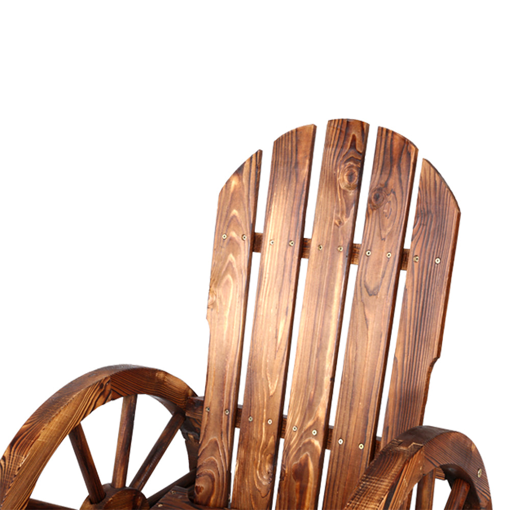 Gardeon Wagon Wheels Rocking Chair – Rustic Brown Wooden Outdoor Seat