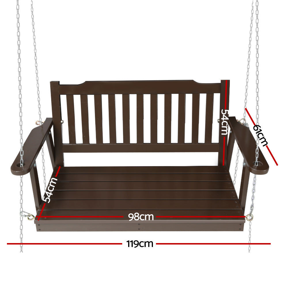 Gardeon Porch Swing Chair – Brown Wooden 2 Seater Bench with Chain (Outdoor Use)