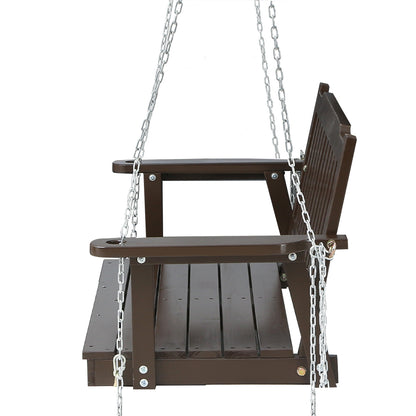 Gardeon Porch Swing Chair – Brown Wooden 2 Seater Bench with Chain (Outdoor Use)