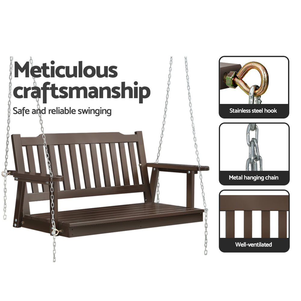 Gardeon Porch Swing Chair – Brown Wooden 2 Seater Bench with Chain (Outdoor Use)