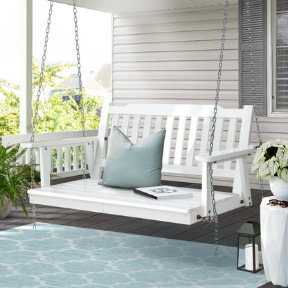 Gardeon Porch Swing Chair – White Wooden Garden Bench with Chain (Outdoor 2 Seater)