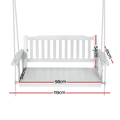 Gardeon Porch Swing Chair – White Wooden Garden Bench with Chain (Outdoor 2 Seater)