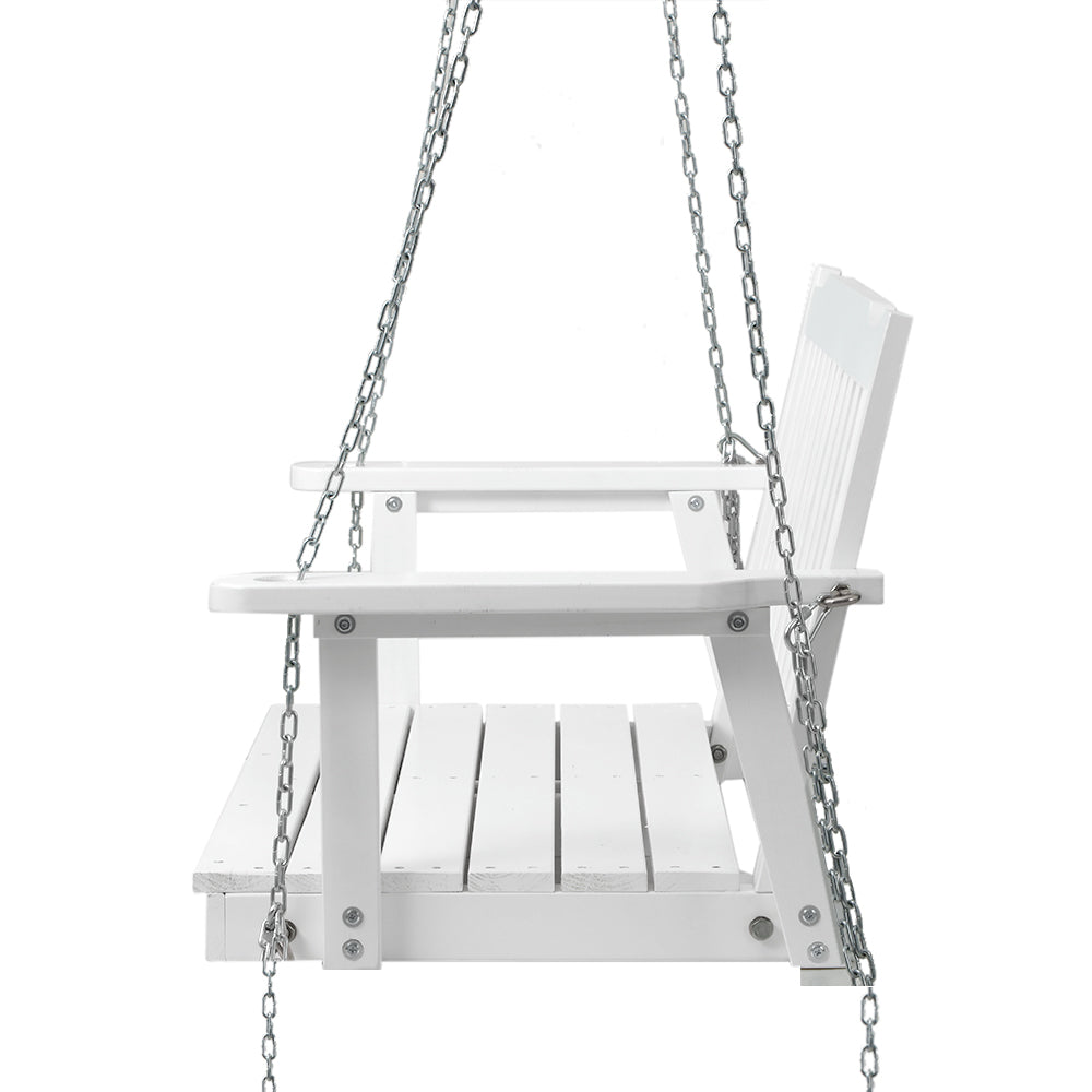 Gardeon Porch Swing Chair – White Wooden Garden Bench with Chain (Outdoor 2 Seater)