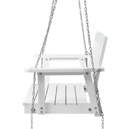 Gardeon Porch Swing Chair – White Wooden Garden Bench with Chain (Outdoor 2 Seater)