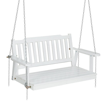 Gardeon Porch Swing Chair – White Wooden Garden Bench with Chain (Outdoor 2 Seater)