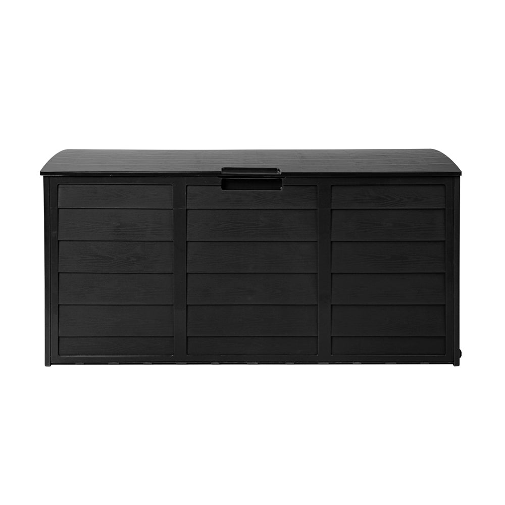 Gardeon 290L Outdoor Storage Box – All Black Lockable Garden Deck Organizer Shed