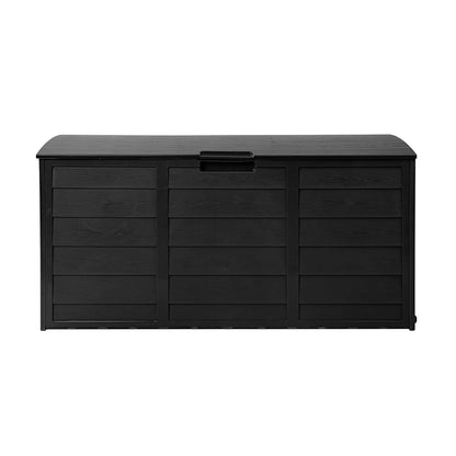 Gardeon 290L Outdoor Storage Box – All Black Lockable Garden Deck Organizer Shed