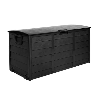 Gardeon 290L Outdoor Storage Box – All Black Lockable Garden Deck Organizer Shed