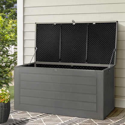 Gardeon 680L Outdoor Storage Box – Black Lockable Garden Bench & Tool Shed