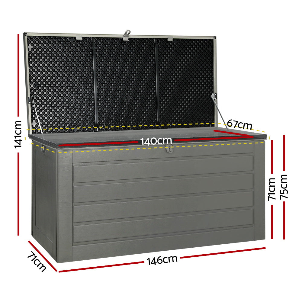 Gardeon 680L Outdoor Storage Box – Black Lockable Garden Bench & Tool Shed