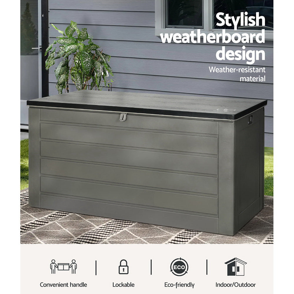 Gardeon 680L Outdoor Storage Box – Black Lockable Garden Bench & Tool Shed