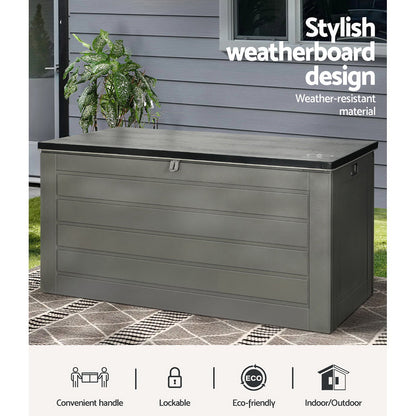 Gardeon 680L Outdoor Storage Box – Black Lockable Garden Bench & Tool Shed
