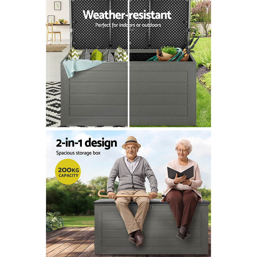 Gardeon 680L Outdoor Storage Box – Black Lockable Garden Bench & Tool Shed