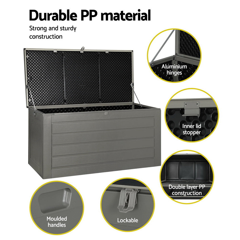Gardeon 680L Outdoor Storage Box – Black Lockable Garden Bench & Tool Shed