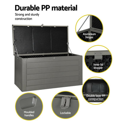 Gardeon 680L Outdoor Storage Box – Black Lockable Garden Bench & Tool Shed
