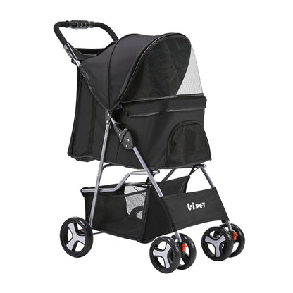 i.Pet 4-Wheel Pet Stroller – Black Foldable Dog & Cat Travel Carrier