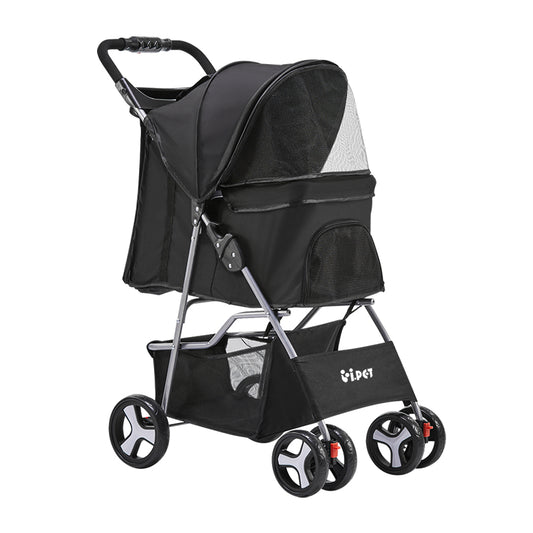 i.Pet 4-Wheel Pet Stroller – Black Foldable Dog & Cat Travel Carrier