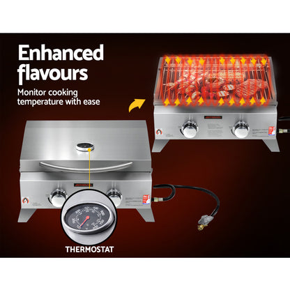 Grillz Portable Gas BBQ Grill 2 Burners with 2 Plates
